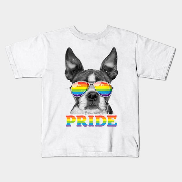 Boston Terrier LGBT Pride Rainbow Flag Sunglasses Kids T-Shirt by Pretr=ty